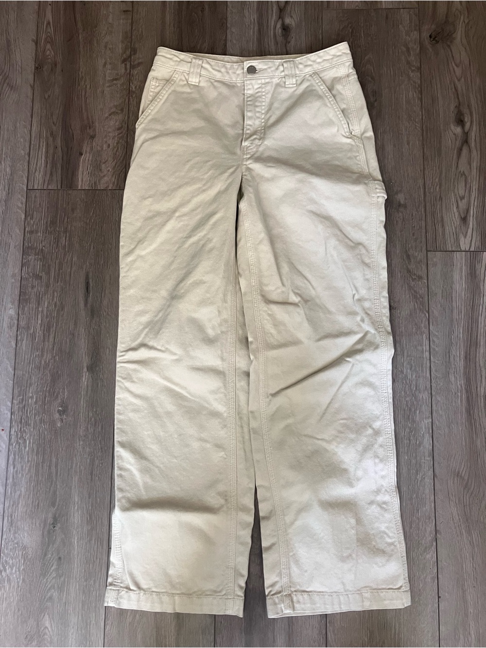 TNA Aritzia High Rise Utility Light Khaki Carpenter Pants Straight Leg Size 2